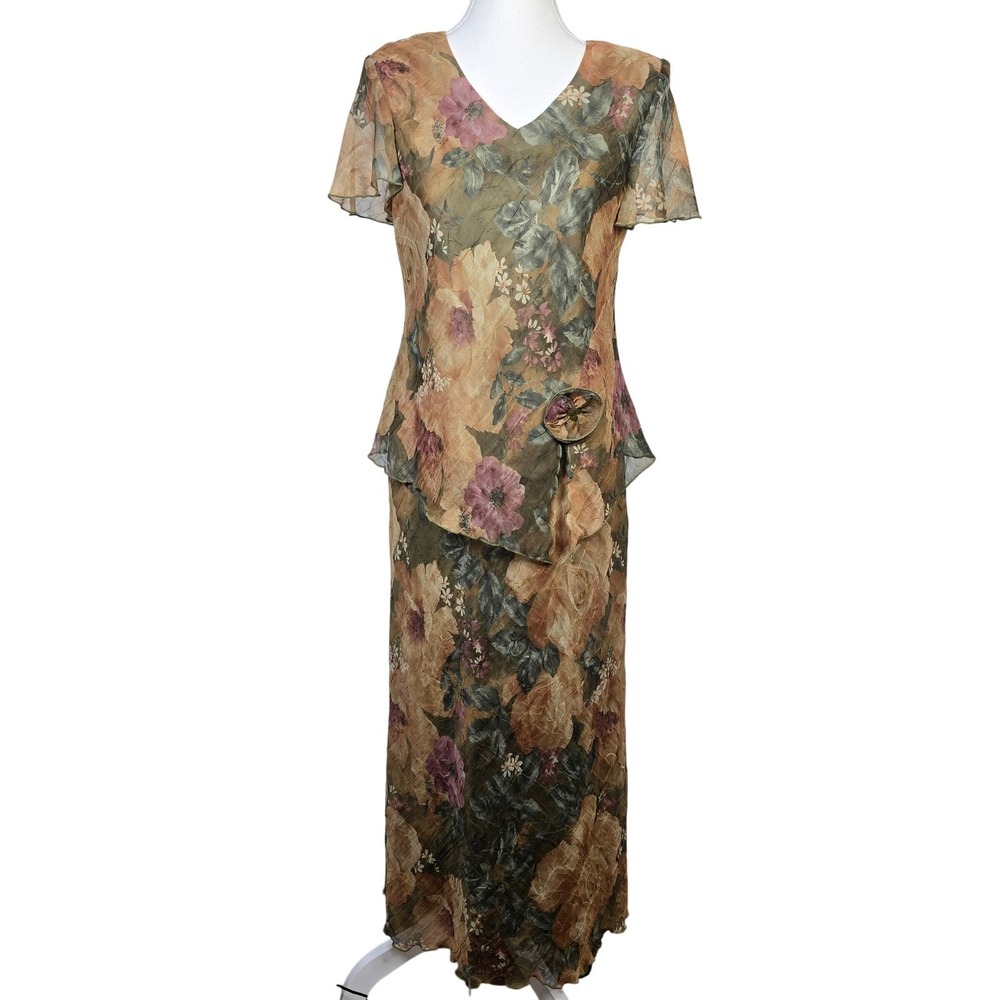 Vintage‎ Miss Dorby Petite Floral Print Maxi Dress Skirt Set Flutter Sleeve